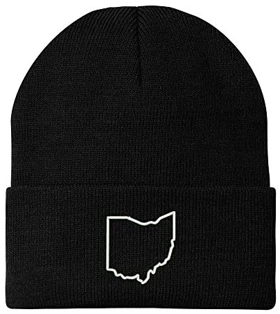 Trendy Apparel Shop Ohio State Outline Embroidered Winter Long Cuff Beanie