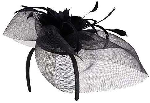 Trendy Apparel Shop Feather Flower Wide Netting Fascinators Headband