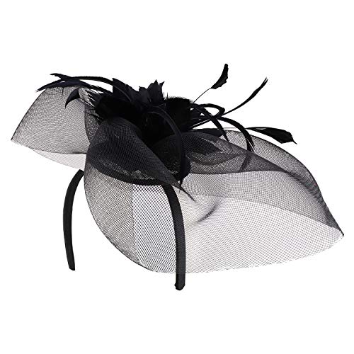 Trendy Apparel Shop Feather Flower Wide Netting Fascinators Headband