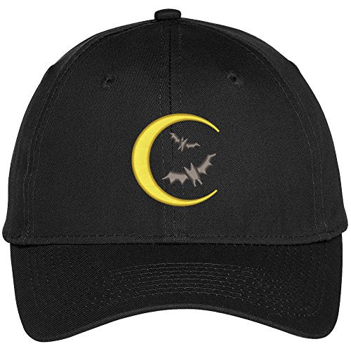 Trendy Apparel Shop Bat and Moon Embroidered Halloween Theme Adjustable Baseball Cap