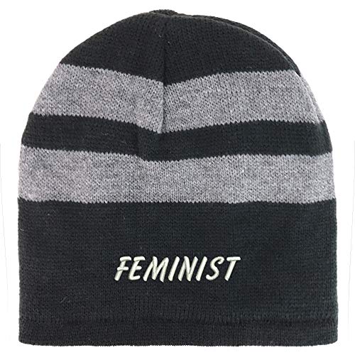 Trendy Apparel Shop Feminist Embroidered Fleece Lined Striped Short Beanie