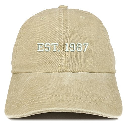 Trendy Apparel Shop EST 1987 Embroidered - 34th Birthday Gift Pigment Dyed Washed Cap