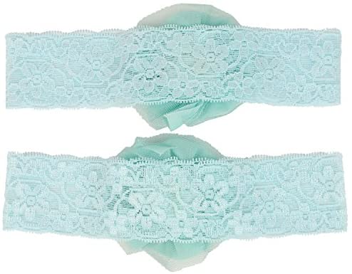 Trendy Apparel Shop Infant Girl's Soft Lace Stretchy Headband with Chiffon Flower 2 Pack - BLUE