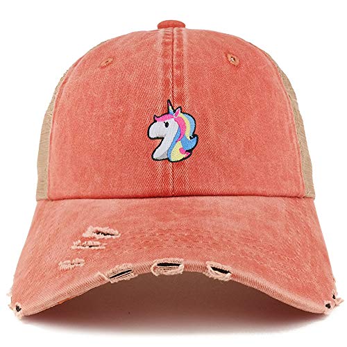 Trendy Apparel Shop Unicorn Patch Pigment Dyed Mesh Back Frayed Bill Trucker Cap