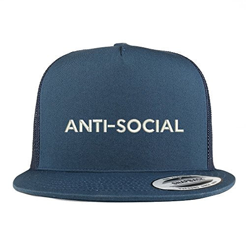 Trendy Apparel Shop Anti Social Embroidered 5 Panel Flat Bill Trucker Mesh Back Cap
