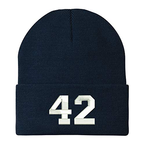 Trendy Apparel Shop Number 42 Collegiate Varsity Embroidered Long Cuff Beanie