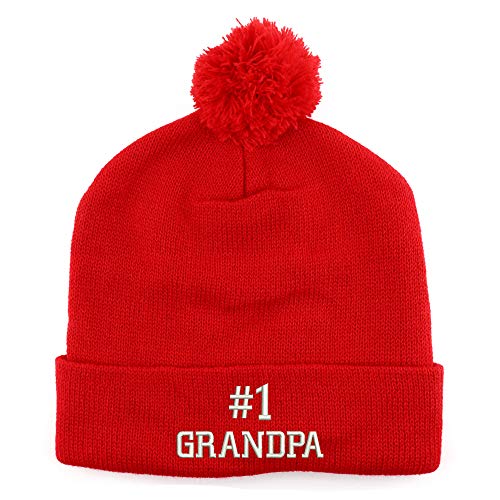 Trendy Apparel Shop Number #1 Grandpa Embroidered Solid Winter Cuff Beanie Hat with Pom Pom