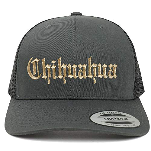 Trendy Apparel Shop Old English Chihuahua Gold Embroidered Retro Trucker Mesh Cap