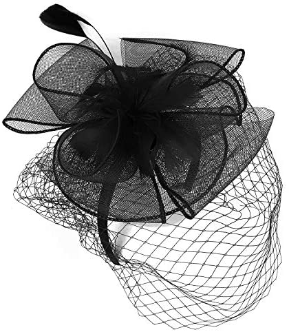 Trendy Apparel Shop Feather Flower Bow Fascinator Headband with Mesh Net