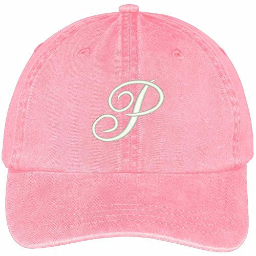 Trendy Apparel Shop Letter P Script Monogram Font Embroidered Washed Cotton Cap
