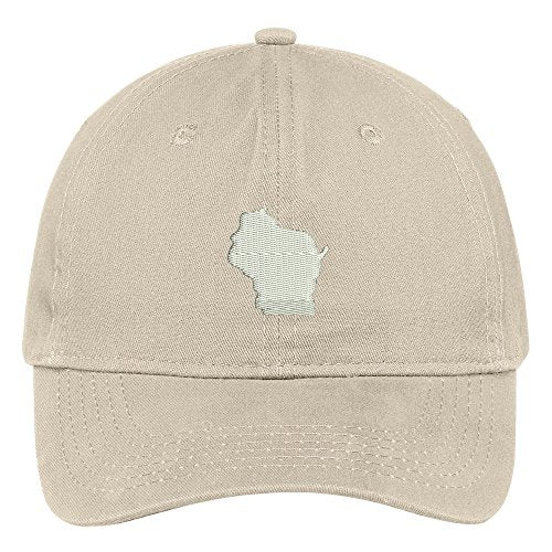 Trendy Apparel Shop Wisconsin State Map Embroidered Low Profile Soft Cotton Brushed Baseball Cap