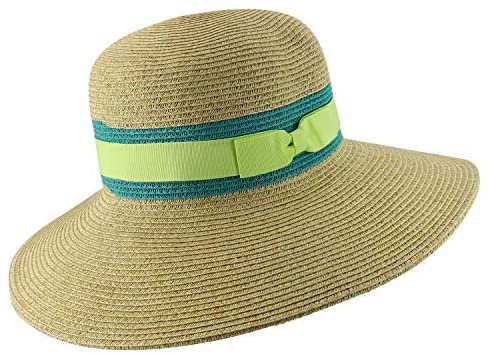 Trendy Apparel Shop UPF 50+ Two Tone Ribbon Hat Band Wide Brim Sun Hat