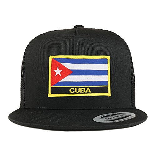 Trendy Apparel Shop Cuba Flag 5 Panel Flatbill Trucker Mesh Snapback Cap