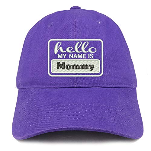 Trendy Apparel Shop Hello My Name is Mommy Soft Crown 100% Brushed Cotton Cap