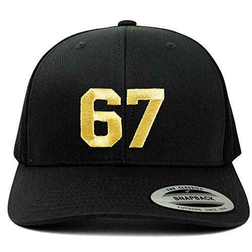 Trendy Apparel Shop Number 67 Gold Thread Embroidered Retro Trucker Mesh Cap
