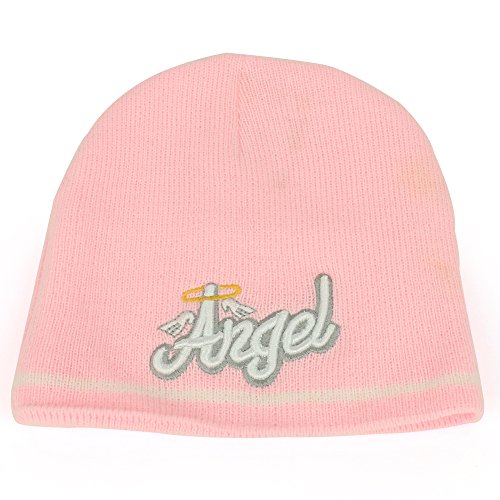 Trendy Apparel Shop Kid's Size Angel 3D Embroidered Short Beanie - Pink