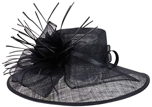 Trendy Apparel Shop Reverse Duck Feathers Flower Large Brim Fashion Sinamay Hat