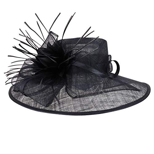 Trendy Apparel Shop Reverse Duck Feathers Flower Large Brim Fashion Sinamay Hat
