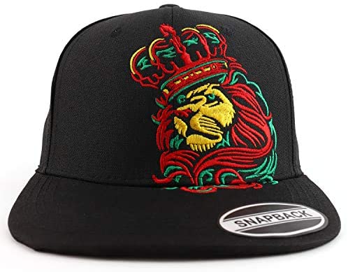 Trendy Apparel Shop Rasta Lion Embroidered Flatbill Snapback Cap