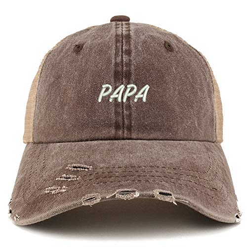 Trendy Apparel Shop PAPA Embroidered Washed Front Mesh Back Frayed Bill Cap