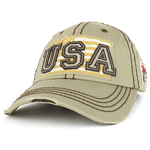 Trendy Apparel Shop USA Flag Embroidered Patch Vintage Frayed Bill Baseball Cap