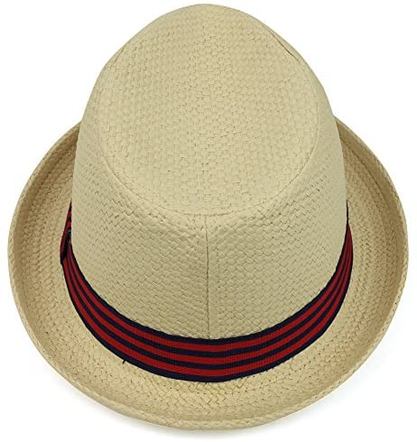 Trendy Apparel Shop Men's Paper Woven Straw Fedora Hat with Two Tone Hat Band