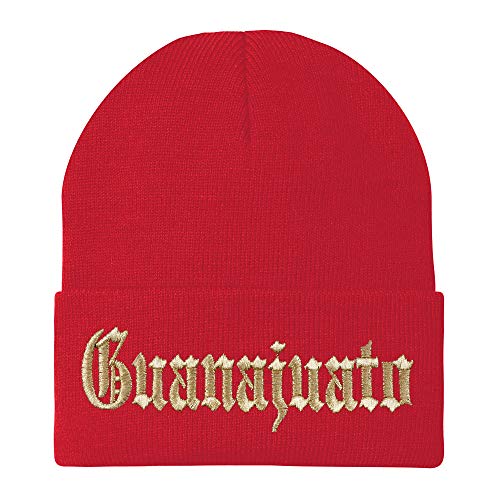 Trendy Apparel Shop Old English Guanajuato Gold Embroidered Acrylic Knit Beanie Cap