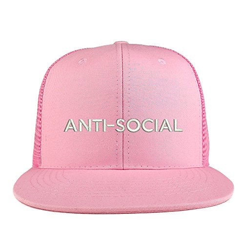Trendy Apparel Shop Anti Social Embroidered Cotton Flat Bill Mesh Back Trucker Cap