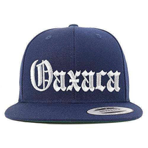 Trendy Apparel Shop Old English Oaxaca White Embroidered Flatbill Snapback Baseball Cap