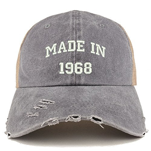 Trendy Apparel Shop Made in 1968 Text 51st Birthday Embroider Frayed Mesh Cap