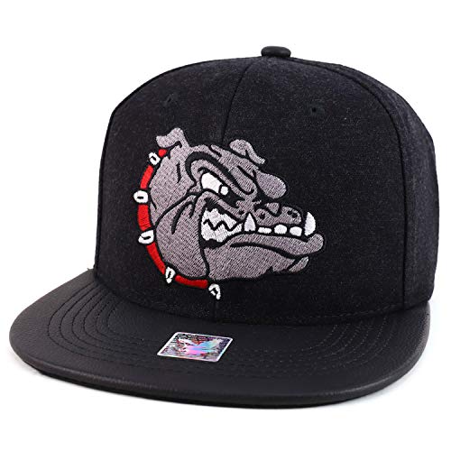 Trendy Apparel Shop Angry Bulldog Head Embroidered Leather Flatbill Snapback Cap