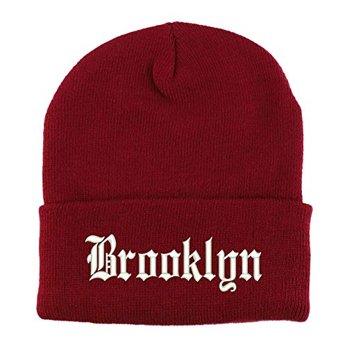 Trendy Apparel Shop Old English Font Brooklyn City Embroidered Long Cuff Beanie