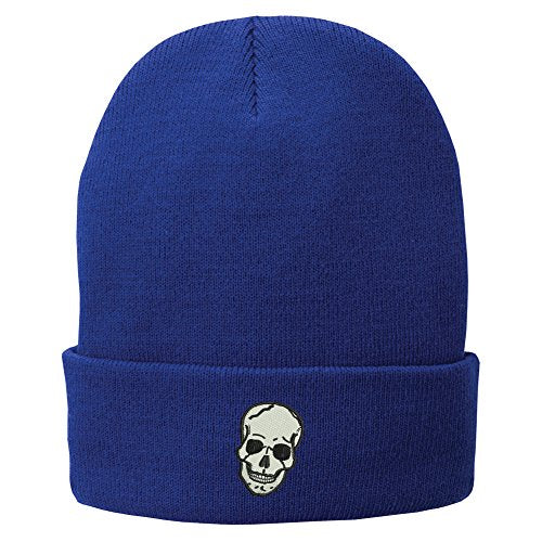 Trendy Apparel Shop Small Skull Embroidered Winter Knit Long Beanie