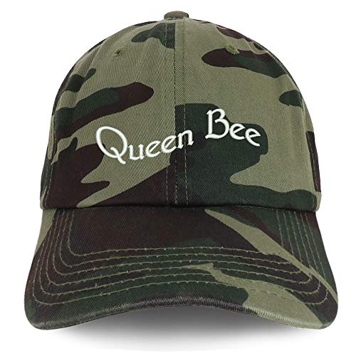 Trendy Apparel Shop Queen Bee Text Embroidered Soft Crown 100% Brushed Cotton Cap