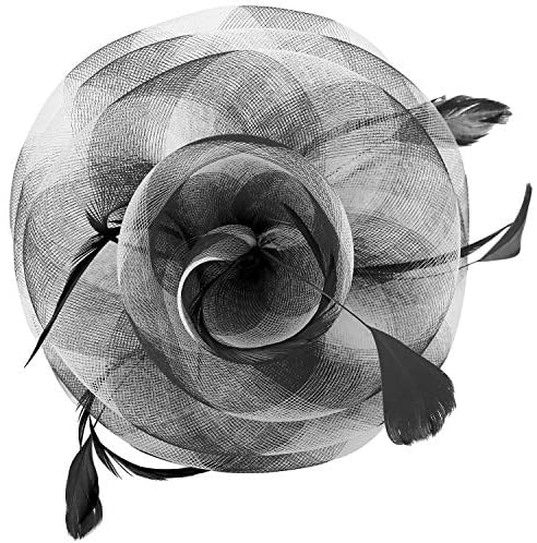 Trendy Apparel Shop Checkered Mesh Swirl Flower Feather Fascinator Headpiece