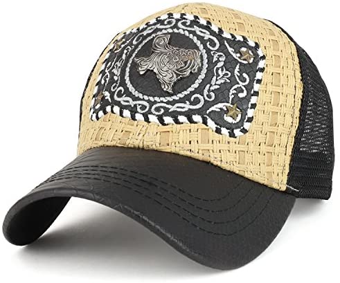 Trendy Apparel Shop Straw Design Metallic Texas State Logo Trucker Mesh Baseball Cap