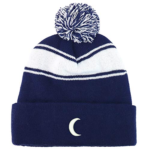 Trendy Apparel Shop Crescent Moon Two Tone Pom Striped Long Beanie Hat