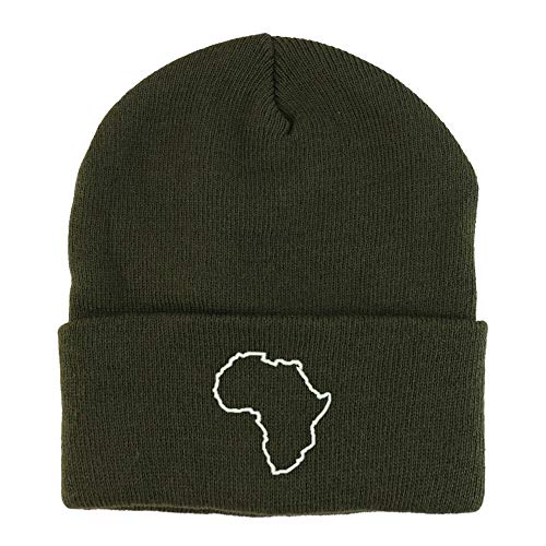 Trendy Apparel Shop Africa Map Outline Embroidered Winter Long Cuff Beanie