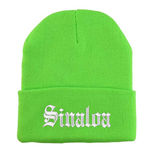 Trendy Apparel Shop Old English Sinaloa White Embroidered Acrylic Knit Beanie Cap