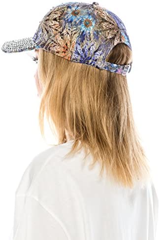 Trendy Apparel Shop Bling Studs Flower Glitter Structured Adjustable Baseball Cap
