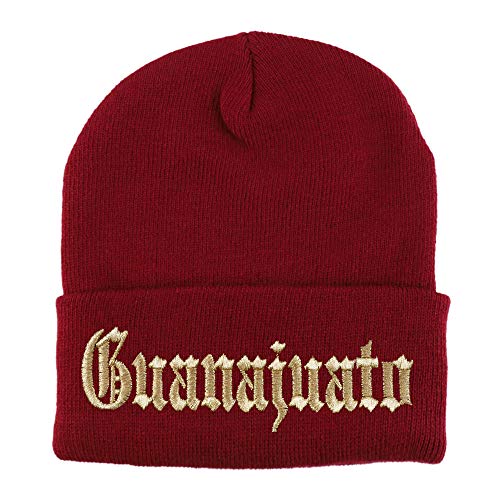 Trendy Apparel Shop Old English Guanajuato Gold Embroidered Acrylic Knit Beanie Cap