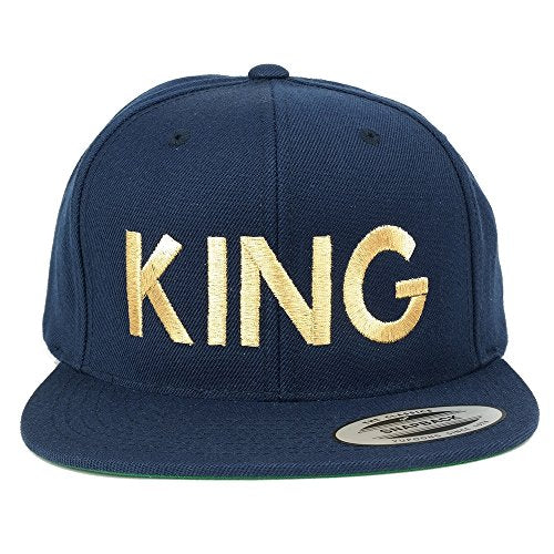Trendy Apparel Shop Flexfit King Metallic Gold Embroidered Flat Bill Snapback Cap