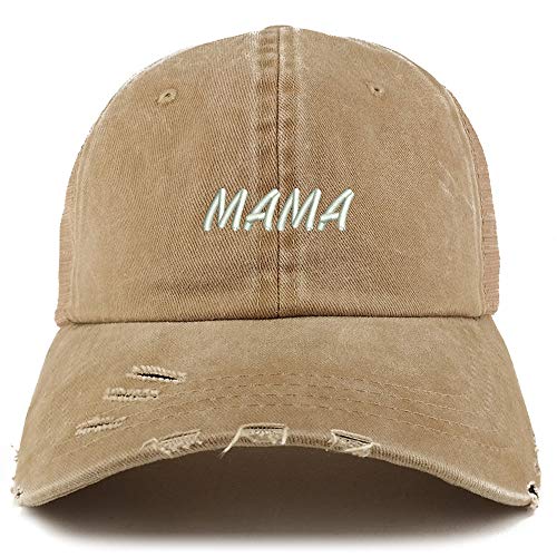 Trendy Apparel Shop Mama Embroidered Washed Front Mesh Back Frayed Bill Cap