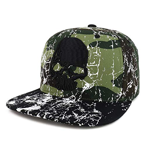 Trendy Apparel Shop Cracked Skull Embroidered Splatter Flatbill Snapback Hat