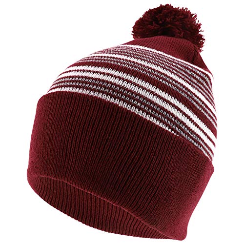 Trendy Apparel Shop Multi Color Striped Pom Pom Winter Beanie Hat