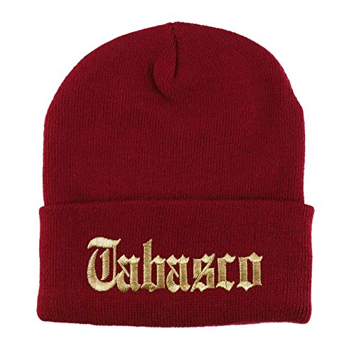 Trendy Apparel Shop Old English Tabasco Gold Embroidered Acrylic Knit Beanie Cap