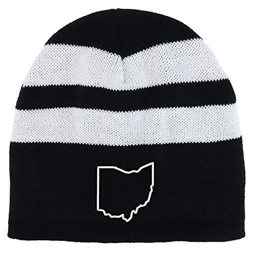 Trendy Apparel Shop Ohio State Outline Fleece Lined Striped Short Beanie