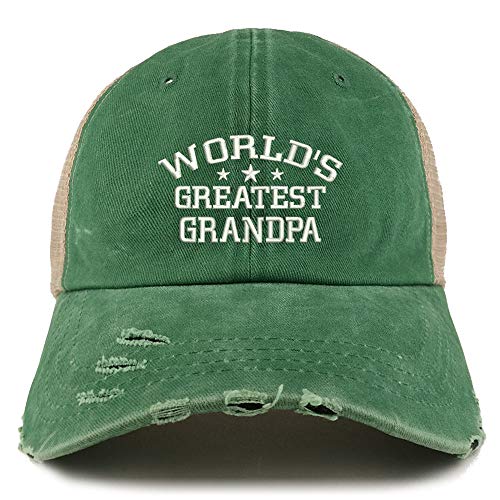 Trendy Apparel Shop World's Greatest Grandpa Washed Mesh Back Frayed Bill Cap