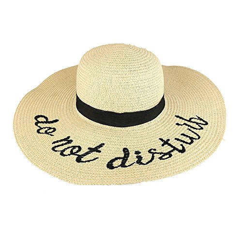 Trendy Apparel Shop Do Not Disturb Embroidered Ladies Large Brim Summer Floppy Straw Hat