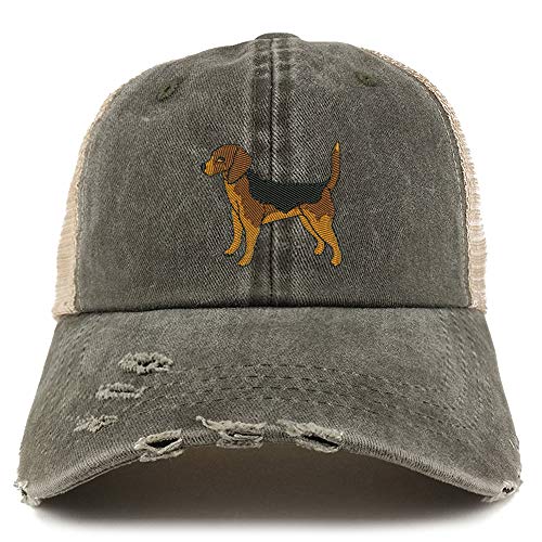 Trendy Apparel Shop Beagle Dog Embroidered Frayed Bill Trucker Mesh Back Cap